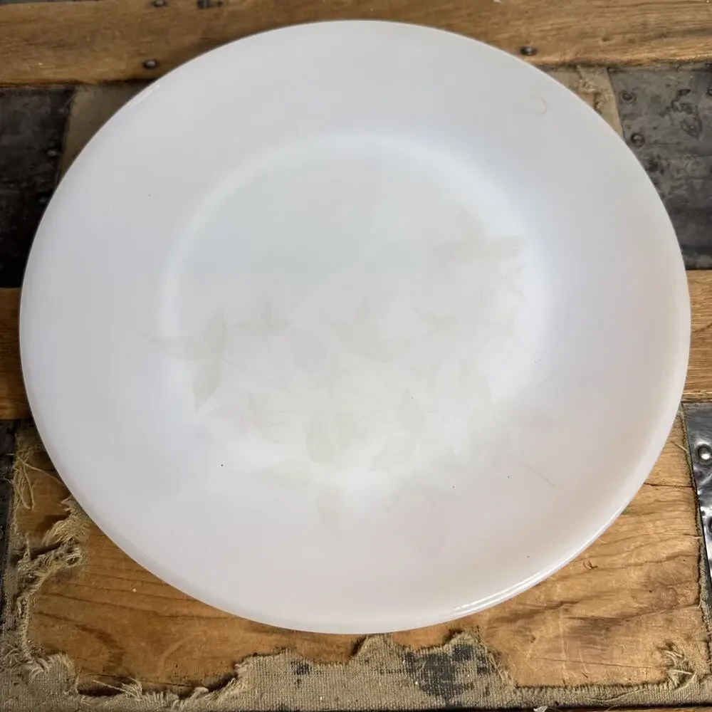 Vintage Federal Glass Clover Blossom Milk Glass 10” Dinner Plate Mid Century